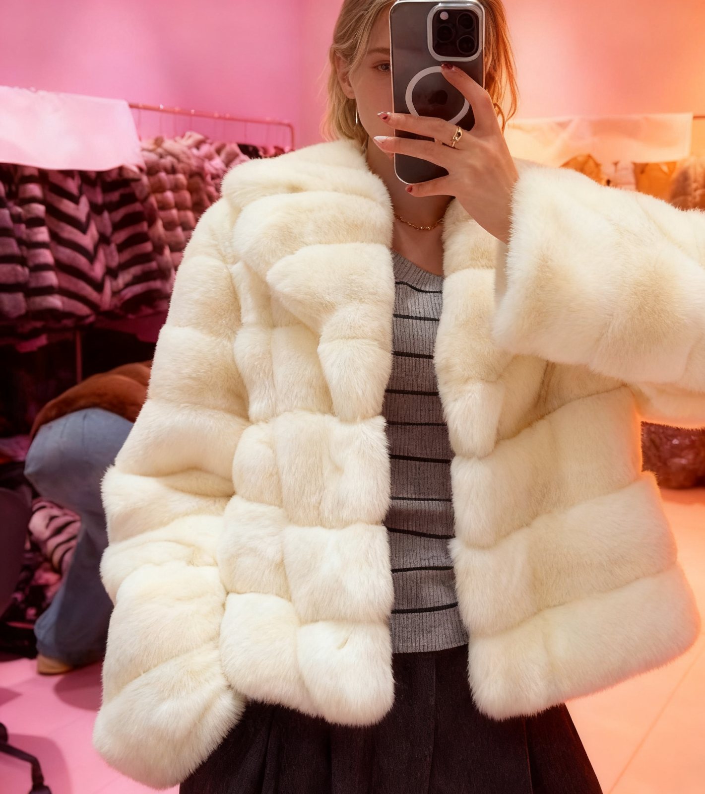 Model in fox fur coat